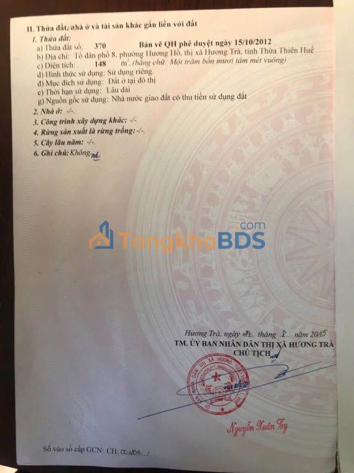 Bán đất 148m² Hương Hồ, Huế - Sổ đỏ chính chủ, gần Văn Thánh