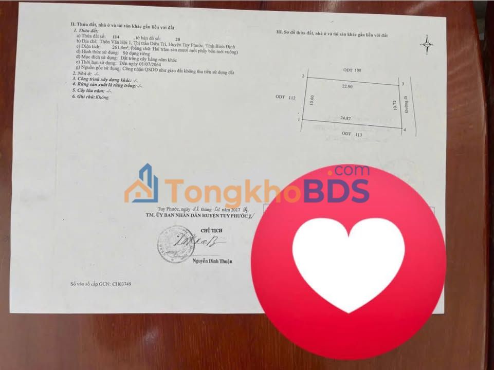 Đất nền Diêu Trì 261m² ngang 10m - Giá 2.3 tỷ, Sẵn Sổ Hồng