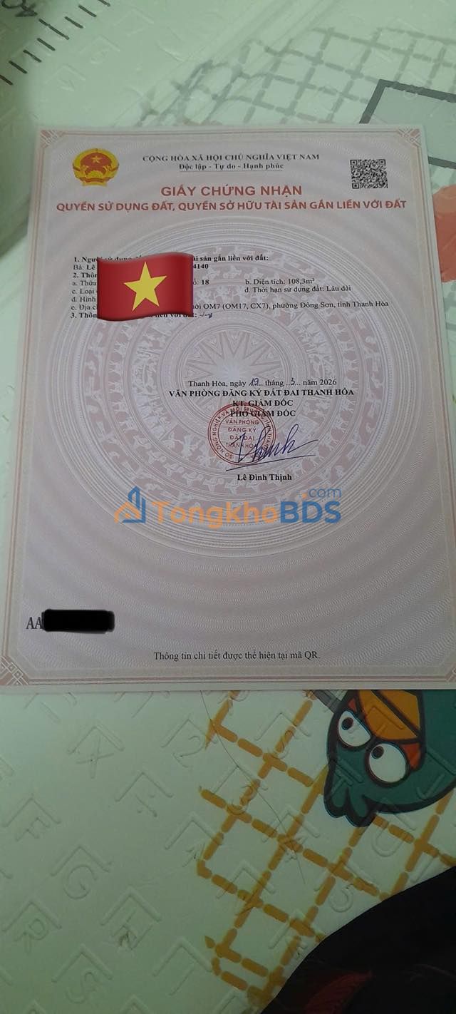 Đất nền 108m² Phường Đông Sơn, Thanh Hóa - Sổ đỏ, Hướng Nam, Giá 3.6 tỷ
