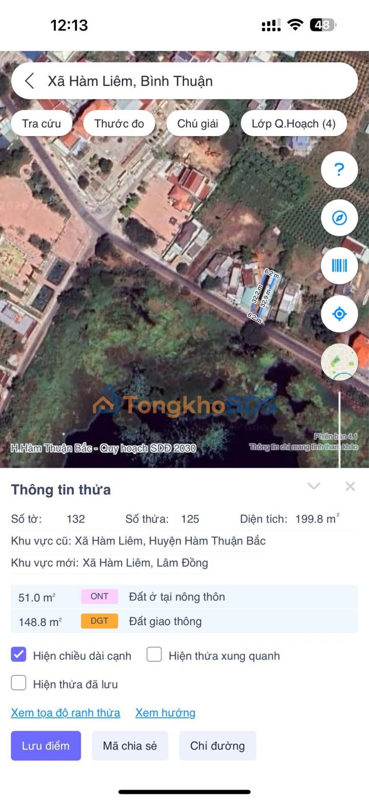 Đất Thổ Cư 200m² Mặt Tiền Hồ Cây Bông, Hàm Liêm - Sẵn Sổ