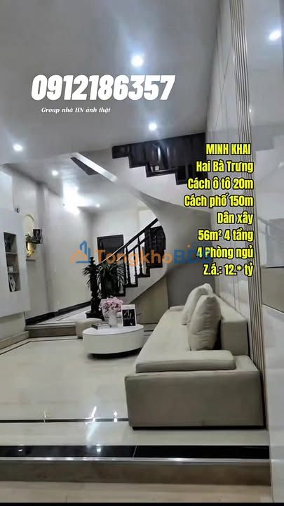 Nhà 56m² Minh Khai 4 Tầng, 4PN - Giá 12.x Tỷ
