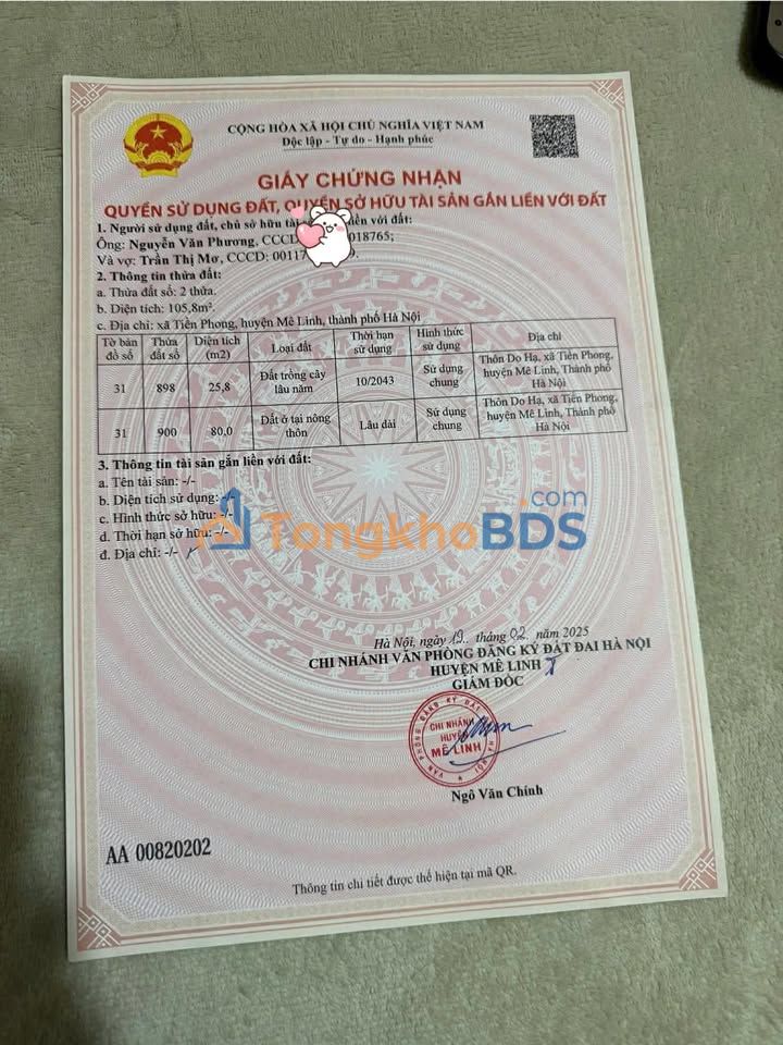 Đất Mê Linh 80m² - Sổ đỏ Full Thổ Cư, Gần KCN, Sẵn Sàng Xây Nhà