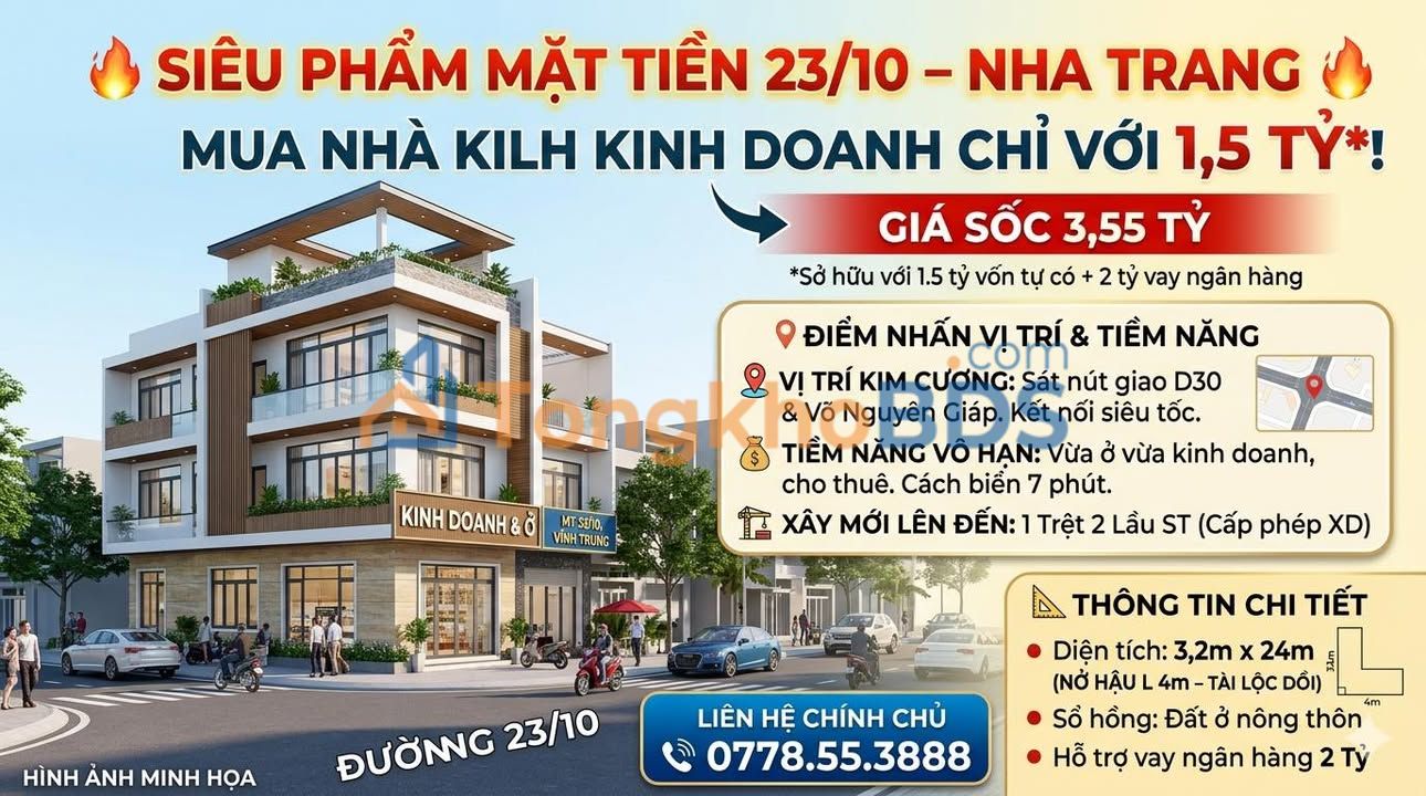 Nhà Mặt Tiền 23/10 Nha Trang - 76.8m² Nở Hậu Tài Lộc - Chỉ 3.55 Tỷ!