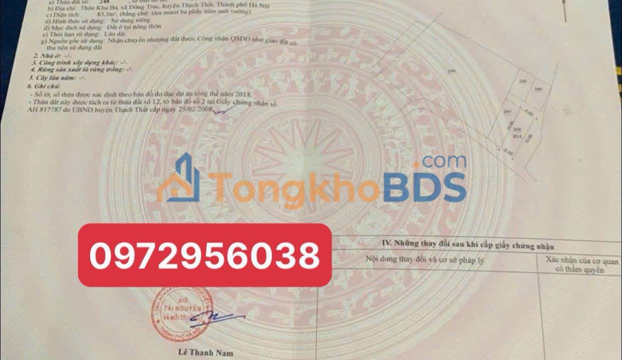 Đất Thổ Cư 83m² Đồng Trúc, Thạch Thất - 3 Tỷ, Sổ Hồng Sẵn Sàng