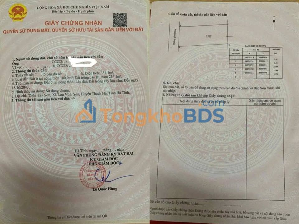 Bán đất 334m² Hương Khê, Hà Tĩnh - Sẵn sổ, đường 7m thông thoáng