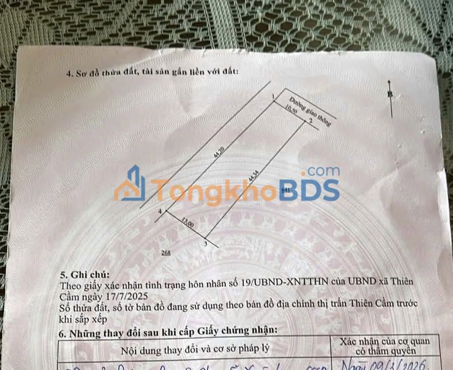 Bán đất 420m² Song Yên, Thiên Cầm - Sổ hồng 100% thổ cư, giá 1.3 tỷ