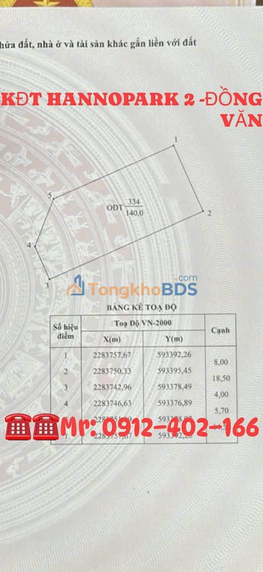 Đất nền KĐT Hannopark2 Đồng Văn - 140m², Sổ đỏ, Giá đầu tư 3x tỷ/m²
