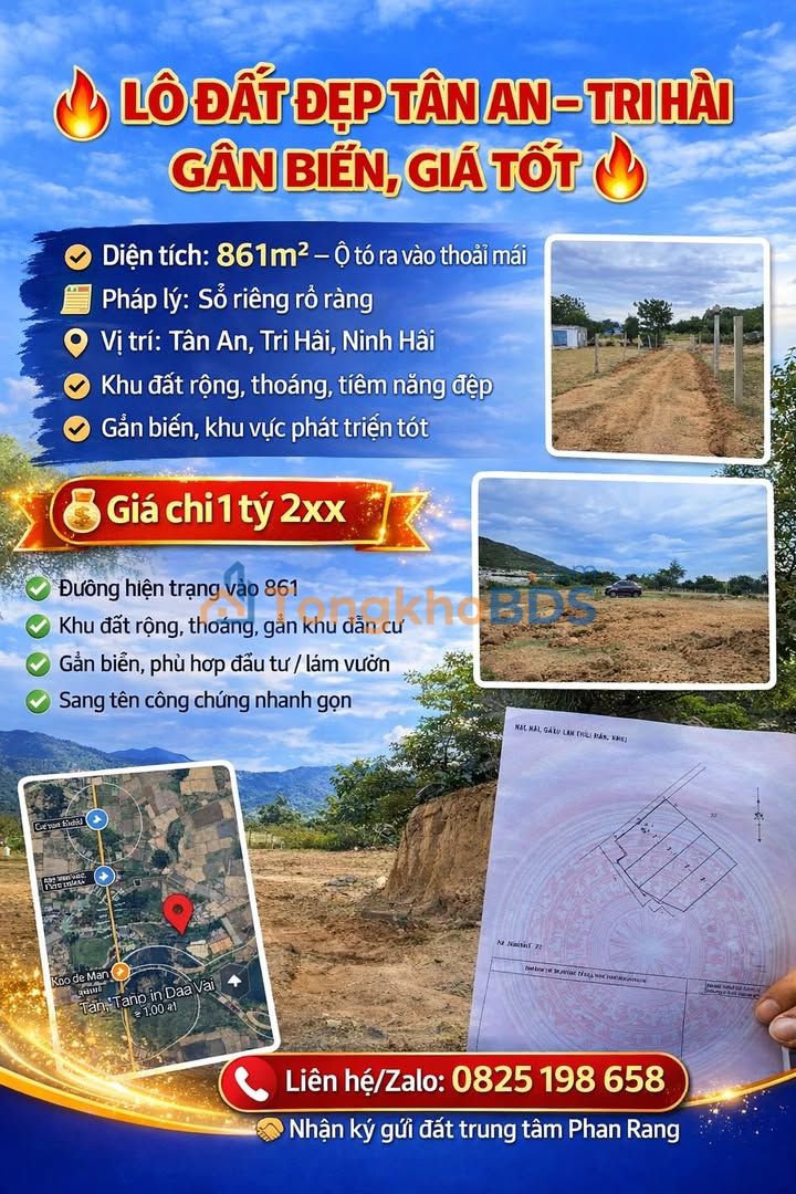 Đất nền Tân Hải, Ninh Hải 861m² - Sổ riêng, gần biển, giá đầu tư 1.2 tỷ