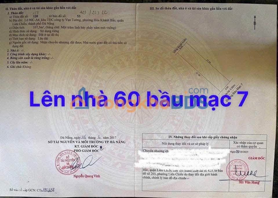 Đất Nền Bầu Mạc Đà Nẵng 108m² Hướng Đông Nam - Sổ Sạch Sẵn Sàng