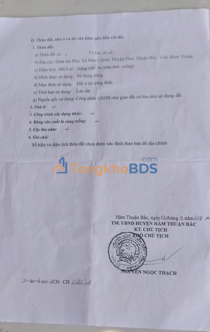 Bán Đất Thổ Cư 300m² Xã Hàm Liêm, Hàm Thuận Bắc - Sổ Hồng Sẵn Sàng