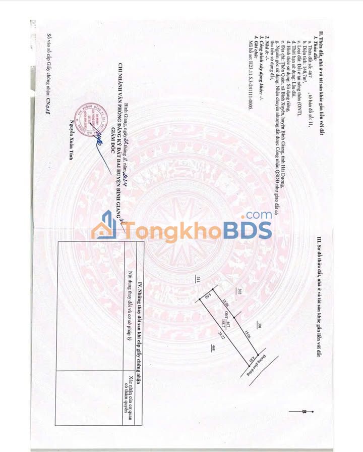 Bán đất Bình Giang, Hải Dương 148m² - Đường ô tô, giá chỉ từ 1.1 tỷ