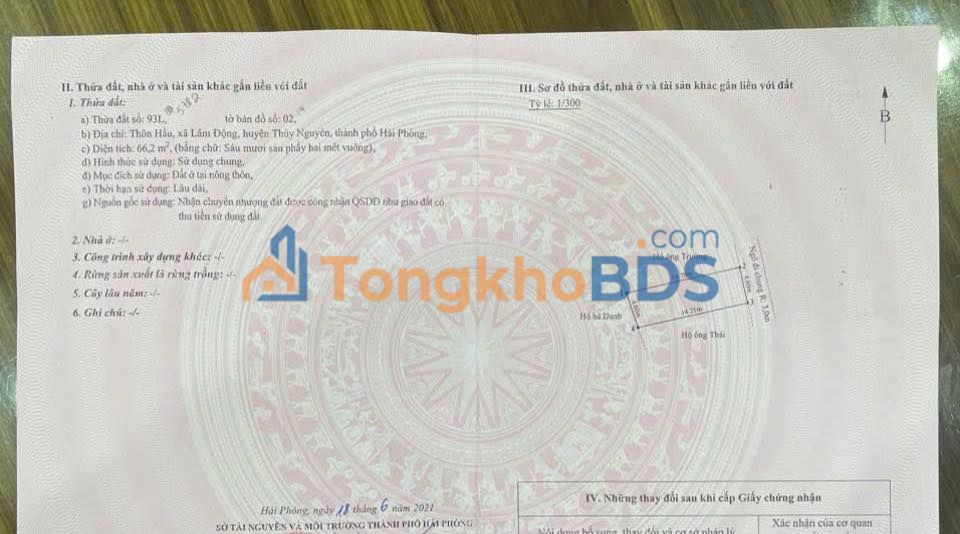 Bán Đất Thổ Cư Thủy Nguyên 66m² - Sổ Đỏ Chính Chủ, Giá Đầu Tư