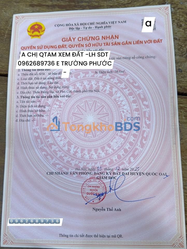 Đất Nền Phú Cát 70m² - Sổ Đỏ Chính Chủ, Giá 2 Tỷ Ô Tô Đỗ Cửa