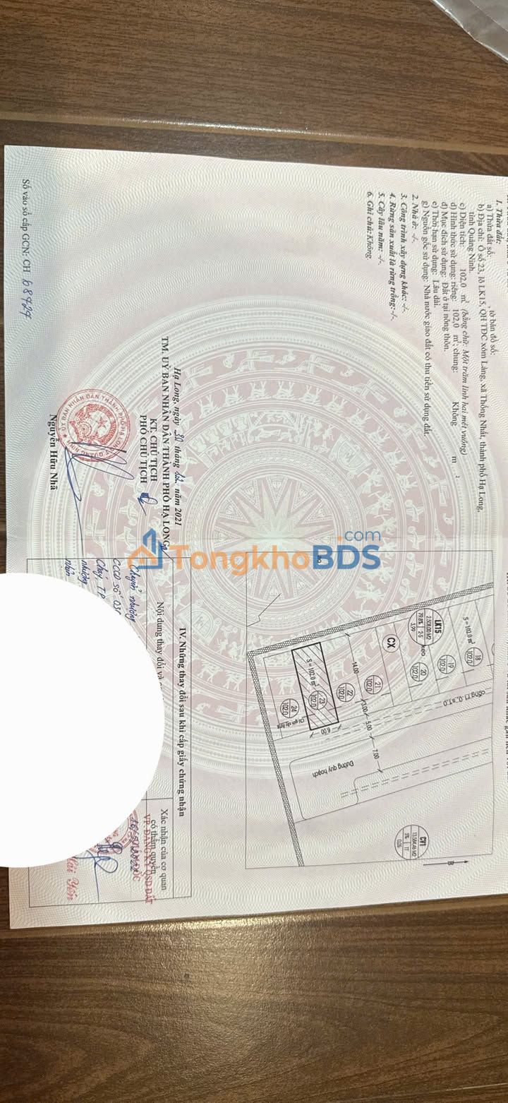 Bán đất tái định cư Thống Nhất, Hạ Long 102m² - Sổ đỏ sẵn sàng