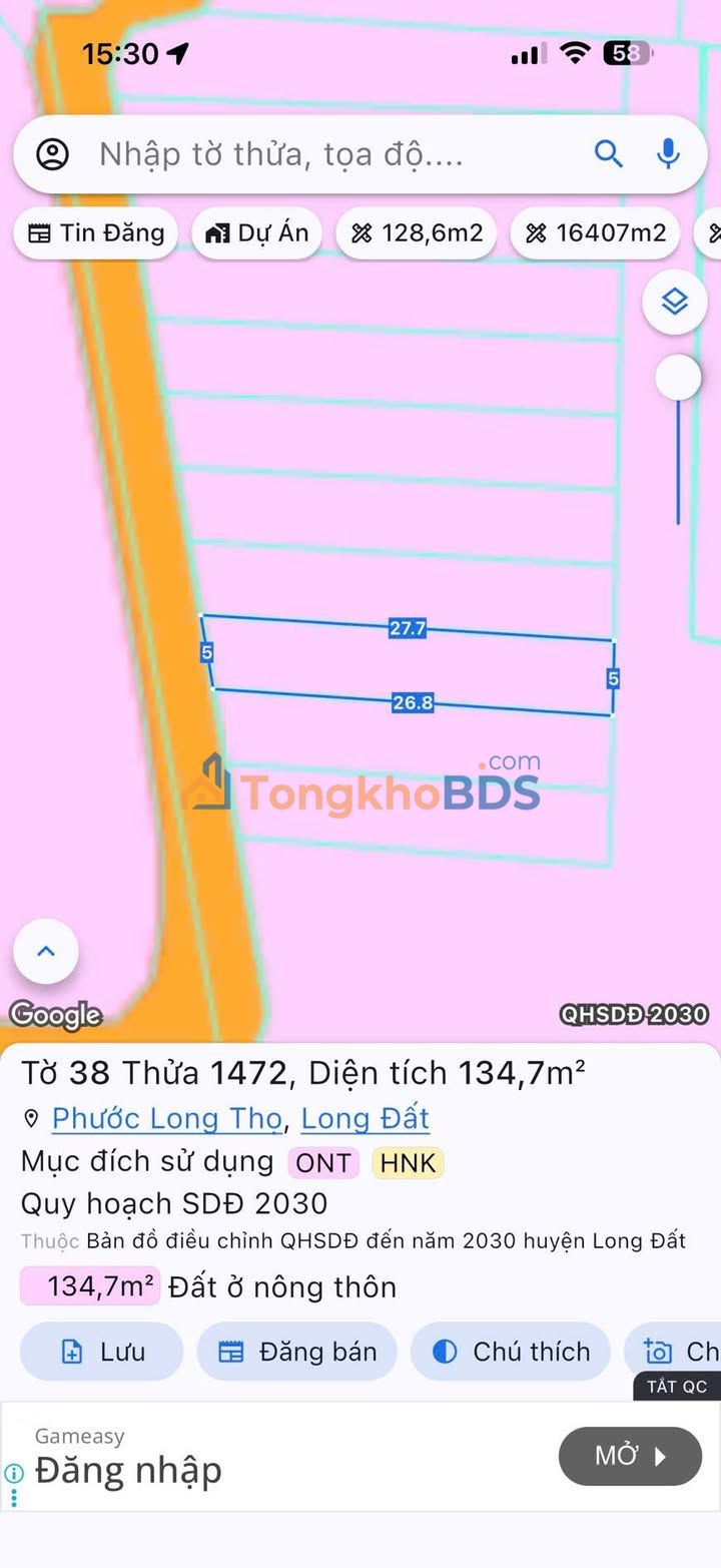 Đất Nền Phước Long Thọ, Long Đất - 134.7m² Sổ Đỏ Sẵn Sàng, Giá 599 Triệu