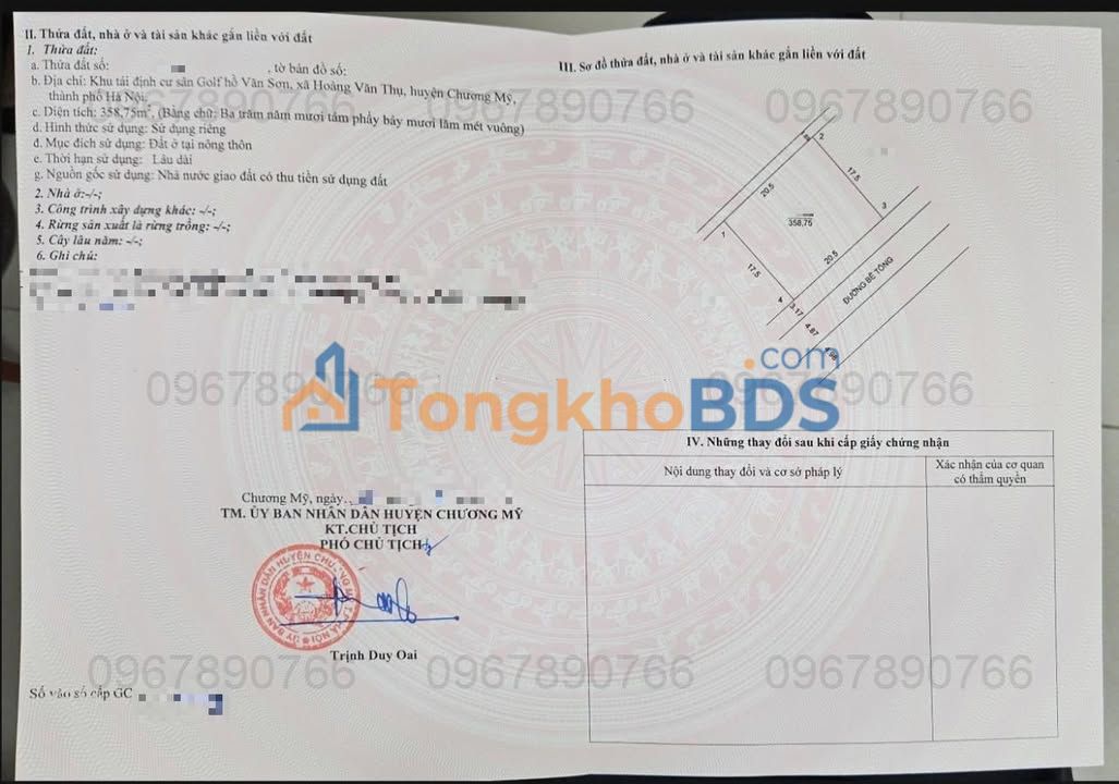 Đất đấu giá Chương Mỹ 358.75m² - Mặt tiền Kinh Doanh, gần Sân golf