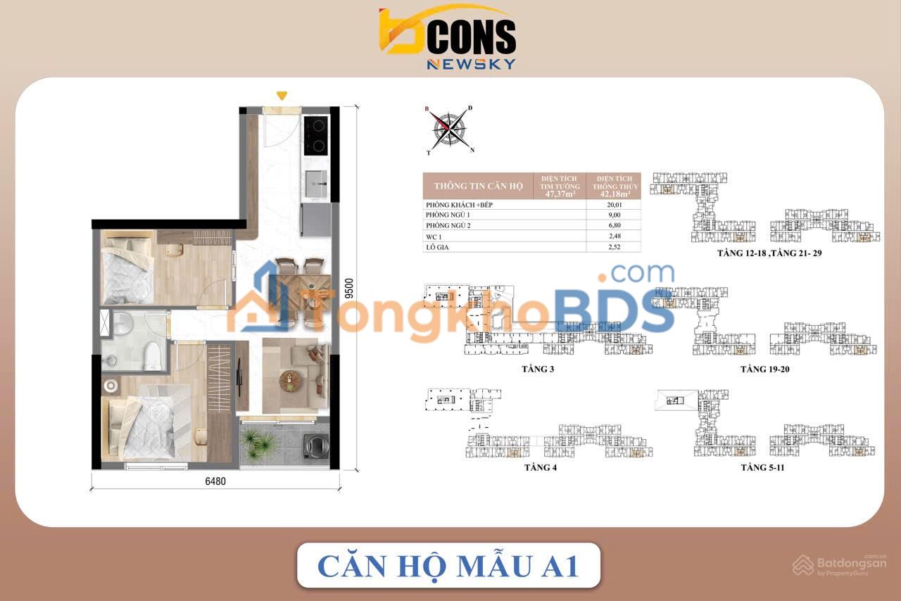 Căn hộ Bcons Newsky 47m² - Sát Ga Metro, Mặt tiền QL13