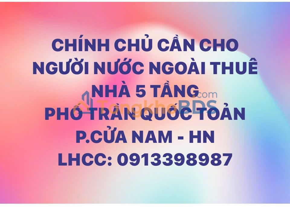 Cho thuê nhà 5 tầng Trần Quốc Toản, Hoàn Kiếm - 29m²/sàn - Sẵn ở ngay