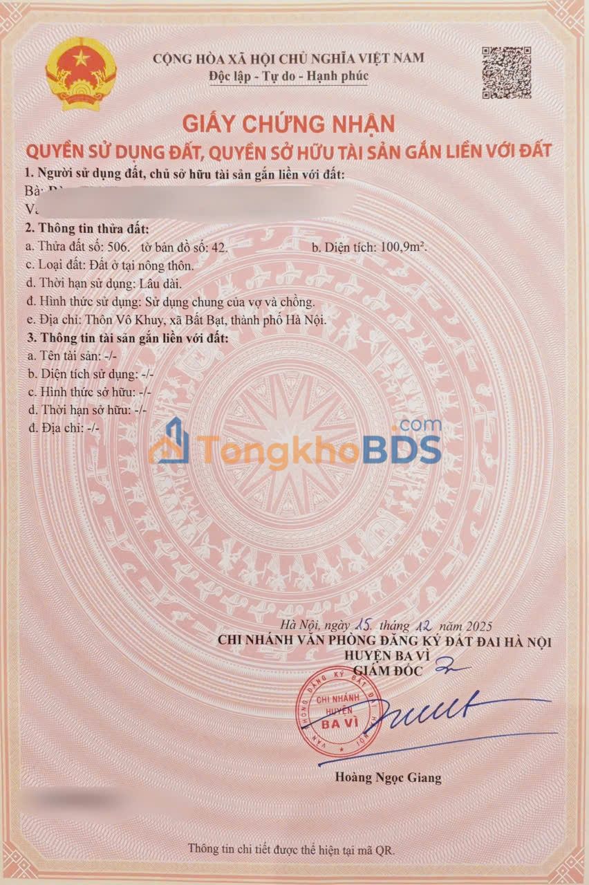 Đất nền Ba Vì 100m² 630 triệu - Đất thổ cư 100%