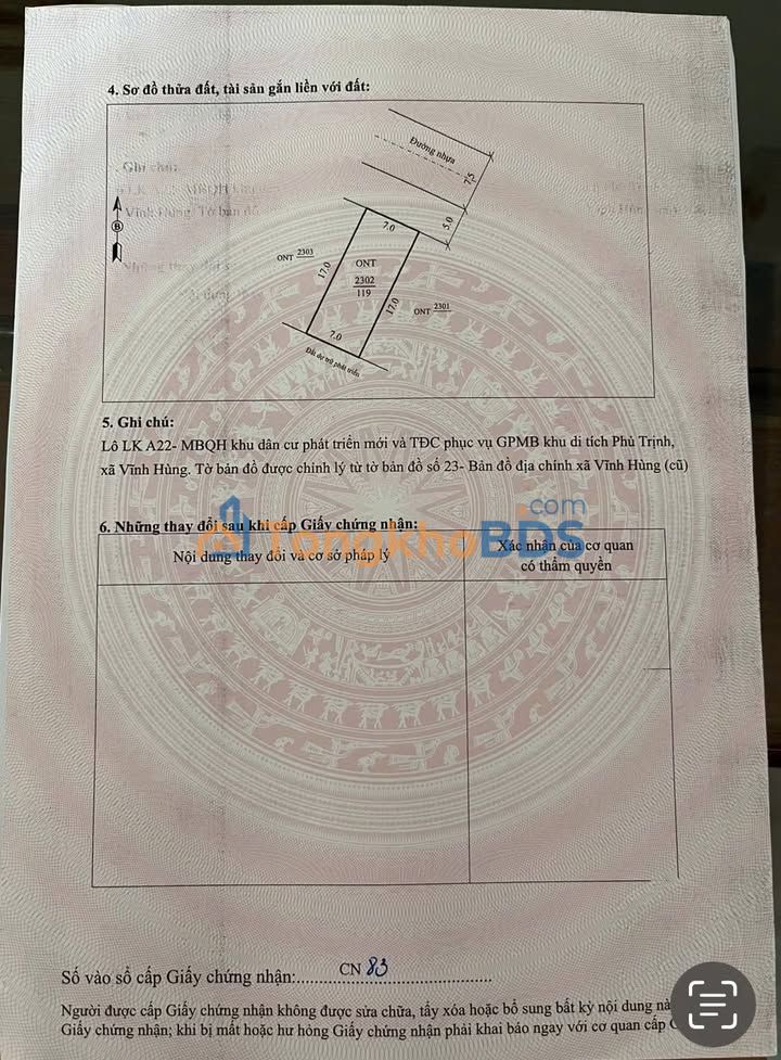 Đất nền Vĩnh Thịnh Vĩnh Lộc 119m² - Sổ đỏ chính chủ