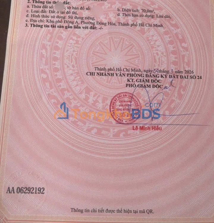 Đất Đông Hòa Dĩ An 70m² 4.1 tỷ - Sổ đỏ chính chủ