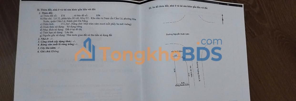 Cho thuê đất góc 2 mặt tiền Nguyễn Xuân Lâm, Hòa Xuân - 152m², 6 triệu/tháng