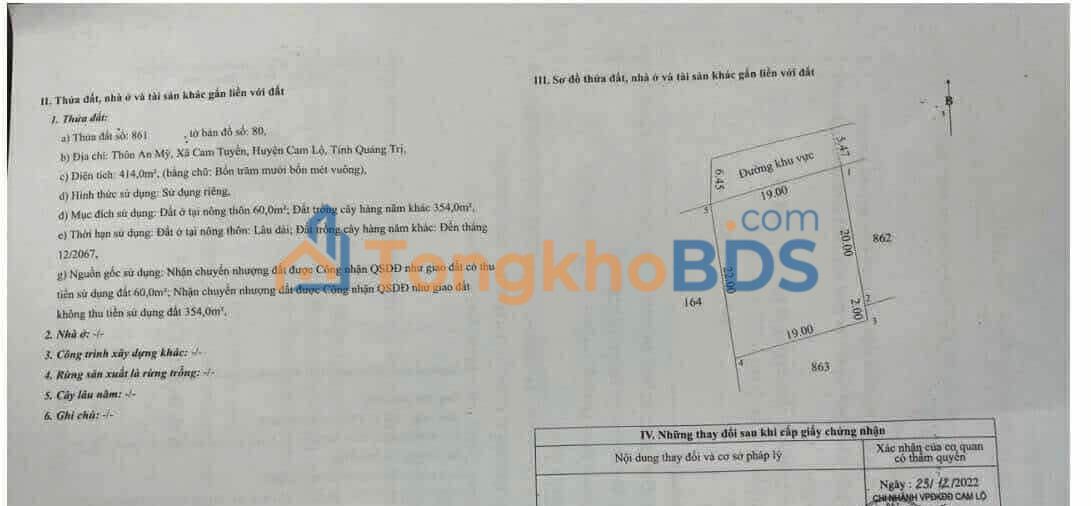 Đất Cam Tuyền Cam Lộ 414m² - Đường 6m ô tô vào thoải mái