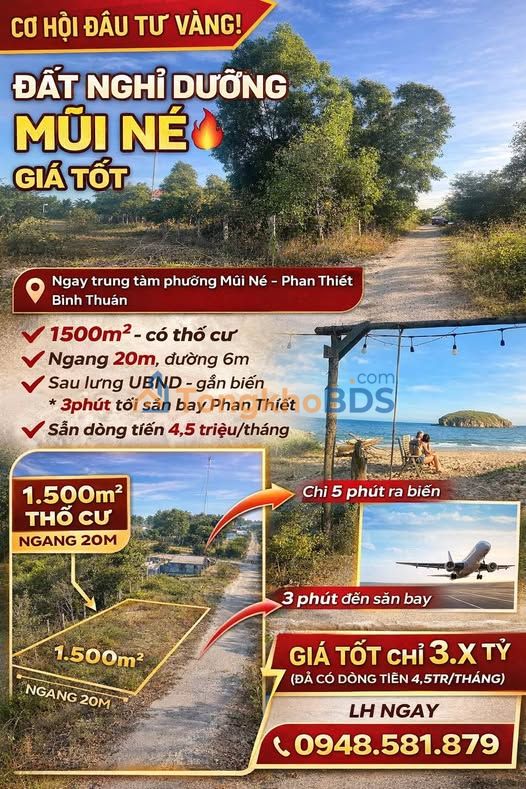 Đất Vườn Mũi Né 1500m² Giá Tốt - Dòng Tiền 4.5 Triệu/Tháng