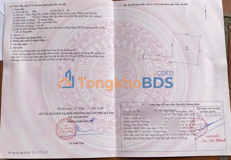 Đất Thổ Cư 225m² Sổ Đỏ Xã Phú Sơn, Gia Lâm - Giá Tốt