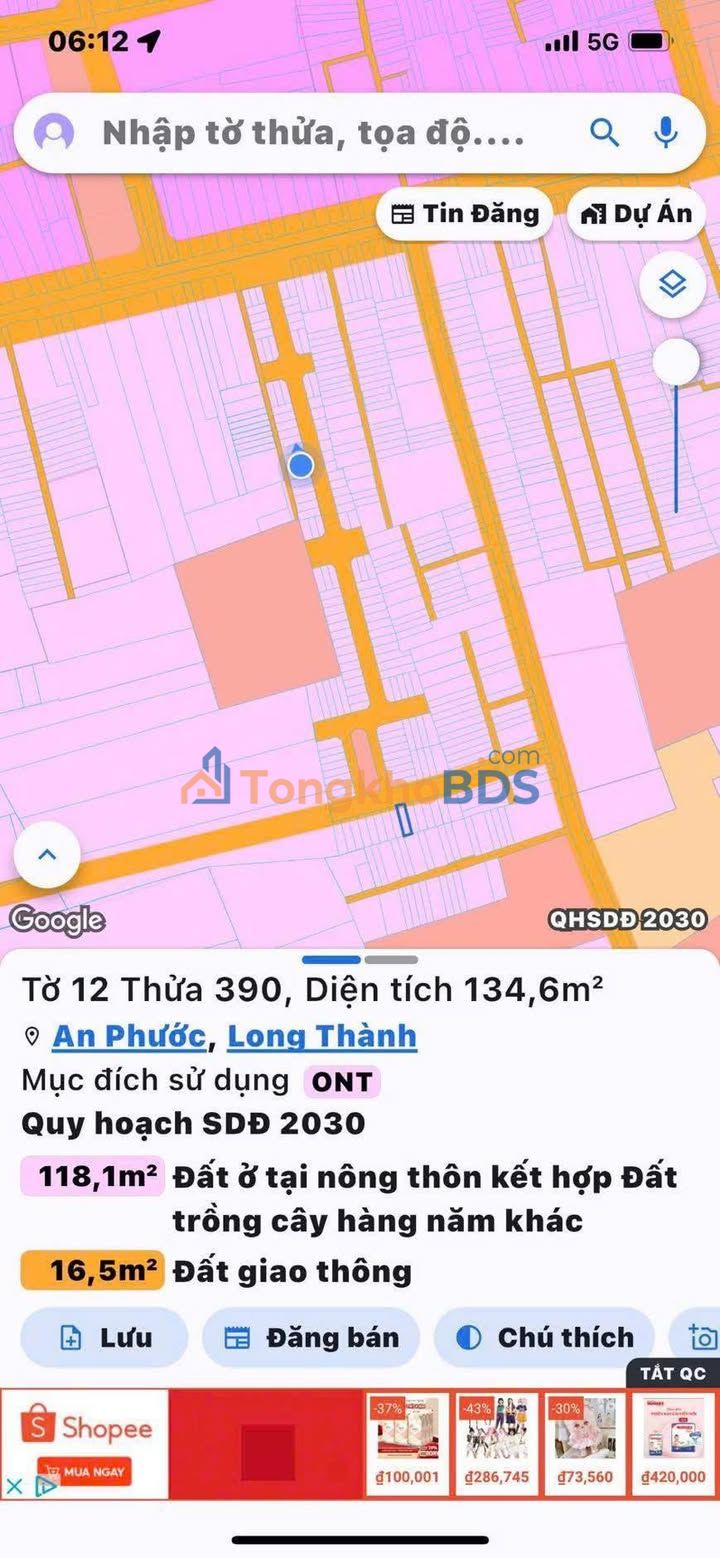 Đất nền Long Thành 141m² giá 1.9 tỷ - Đất thổ cư 100%