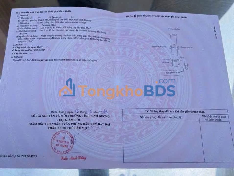 Đất Phường Chánh Mỹ Thủ Dầu Một 115m² 3.1 tỷ - Sổ đỏ chính chủ