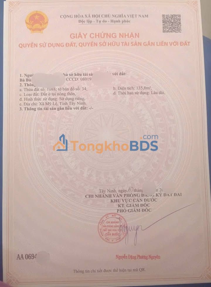 Đất thổ cư Mỹ Lệ Cần Đước 136m² 850 triệu - Sổ đỏ chính chủ