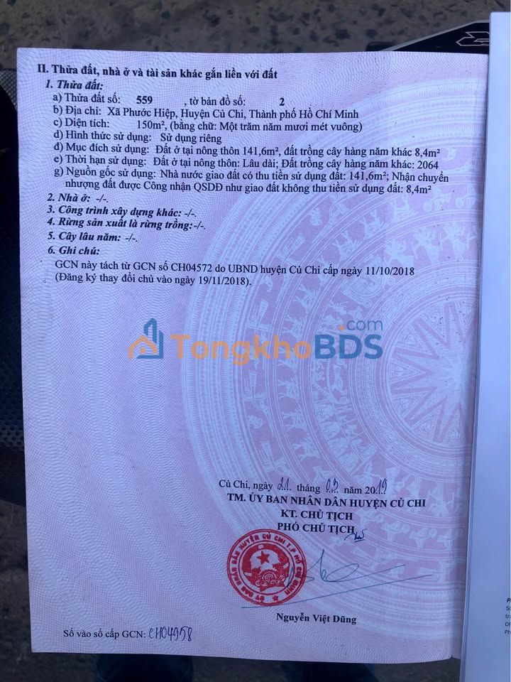 Đất nền Phạm Thị Chanh Củ Chi 150m² 800 triệu - Sổ đỏ chính chủ