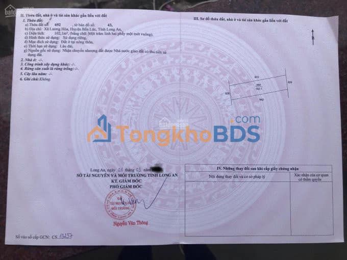 Đất nền Lương Hòa Bến Lức 135m² - Sổ đỏ chính chủ