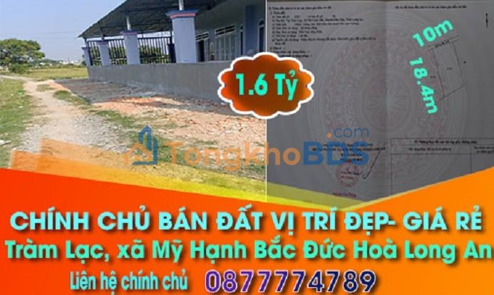 Đất nền Ấp Tràm Lạc Đức Hòa 184m² 1.6 tỷ - Sổ đỏ chính chủ