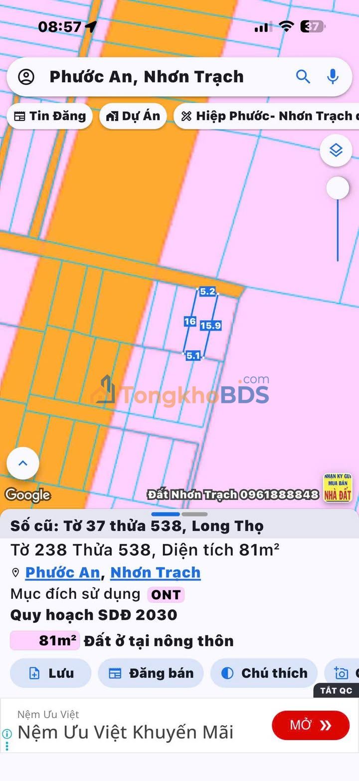 Đất nền Long Thọ 82m²/1,58 tỷ - Sổ riêng chính chủ