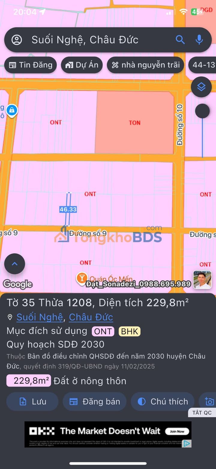 Đất nền Suối Nghệ 230m² 1.53 tỷ - Thổ cư 100%