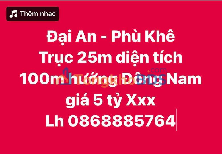 Đất nền 100m² Đại An, Từ Sơn - Mặt tiền 5m, Giá đầu tư 5 tỷ