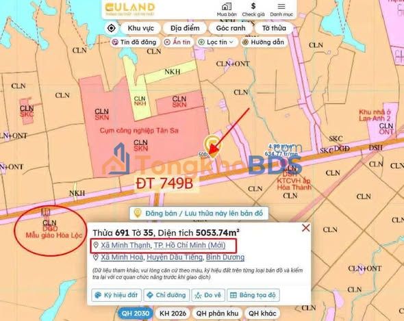 Đất nền Minh Thạnh Dầu Tiếng 22500 m² - Đất thổ cư 100%