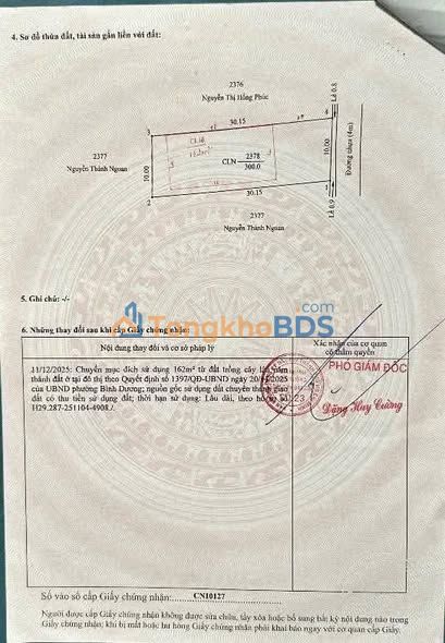 Đất nền Phường Phú Mỹ Thủ Dầu Một 300m²/5.3 tỷ - Sổ đỏ chính chủ