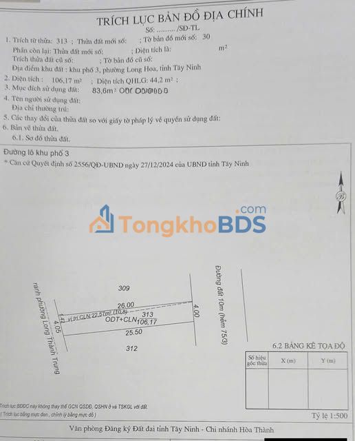 Đất nền Khu phố 3 Long Hoa 104m² 650 triệu - Tiềm năng tăng giá