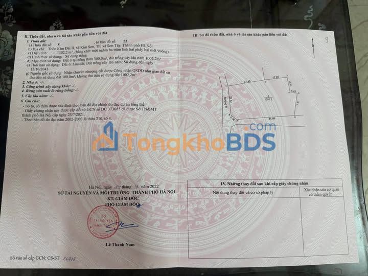 Bán Gấp Đất Vàng Sơn Tây 1302m² Sẵn Sổ Đỏ Thổ Cư