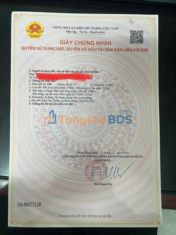 Đất nền Đoan Hùng 109m² 1.1 tỷ - Xây dựng tự do