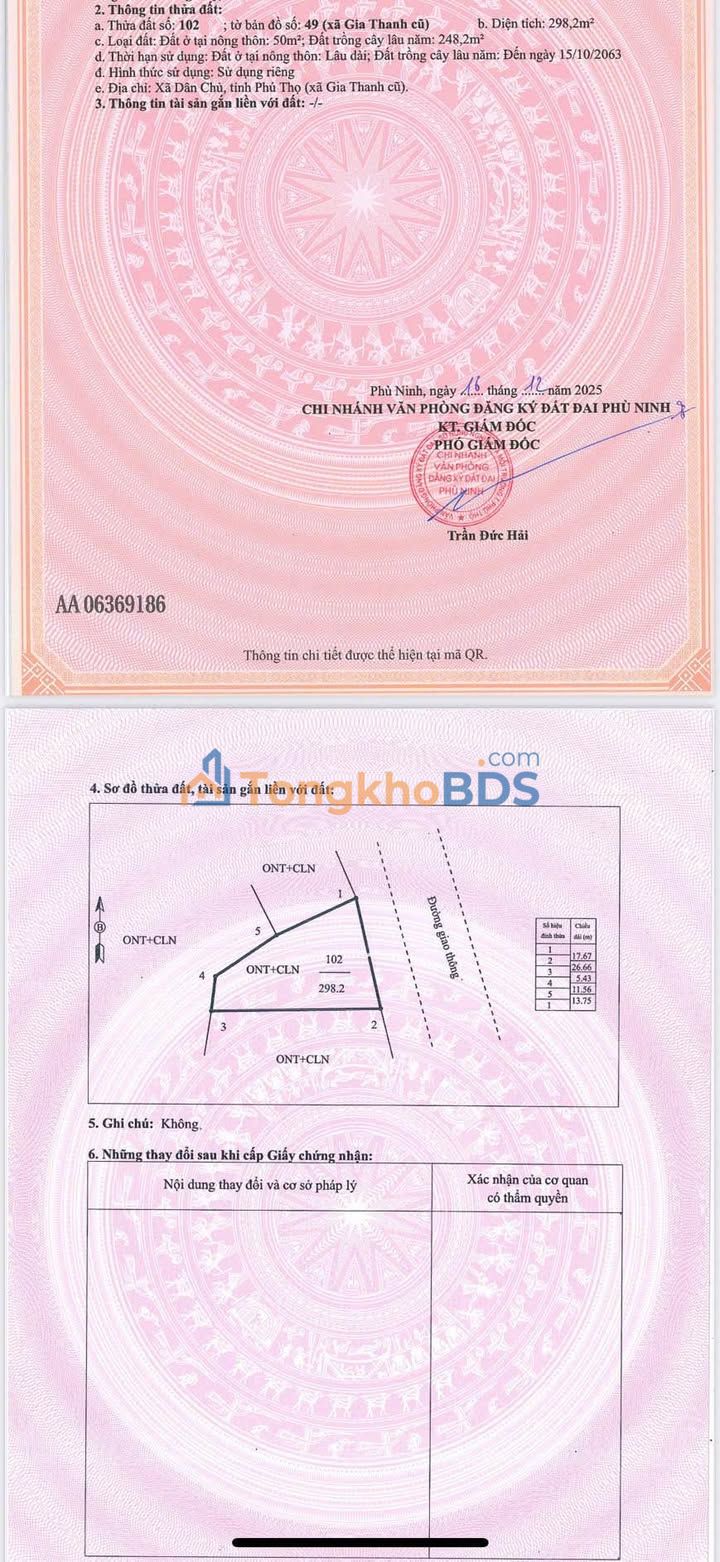 Đất nền Gia Thanh Phù Ninh 298m² 2 tỷ - Sổ đỏ chính chủ