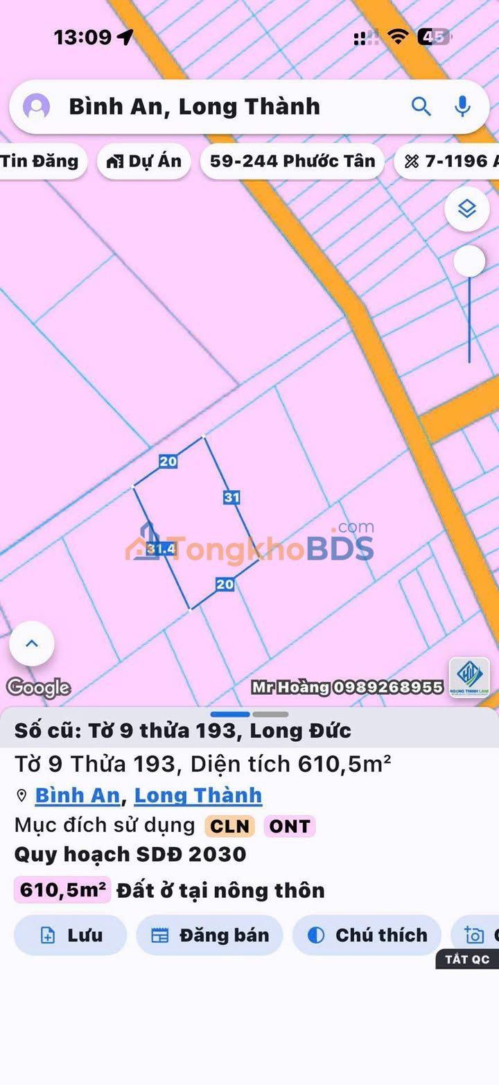 Bán Đất Long Thành 610.5m² Thổ Cư - Sổ Hồng Sẵn Sàng