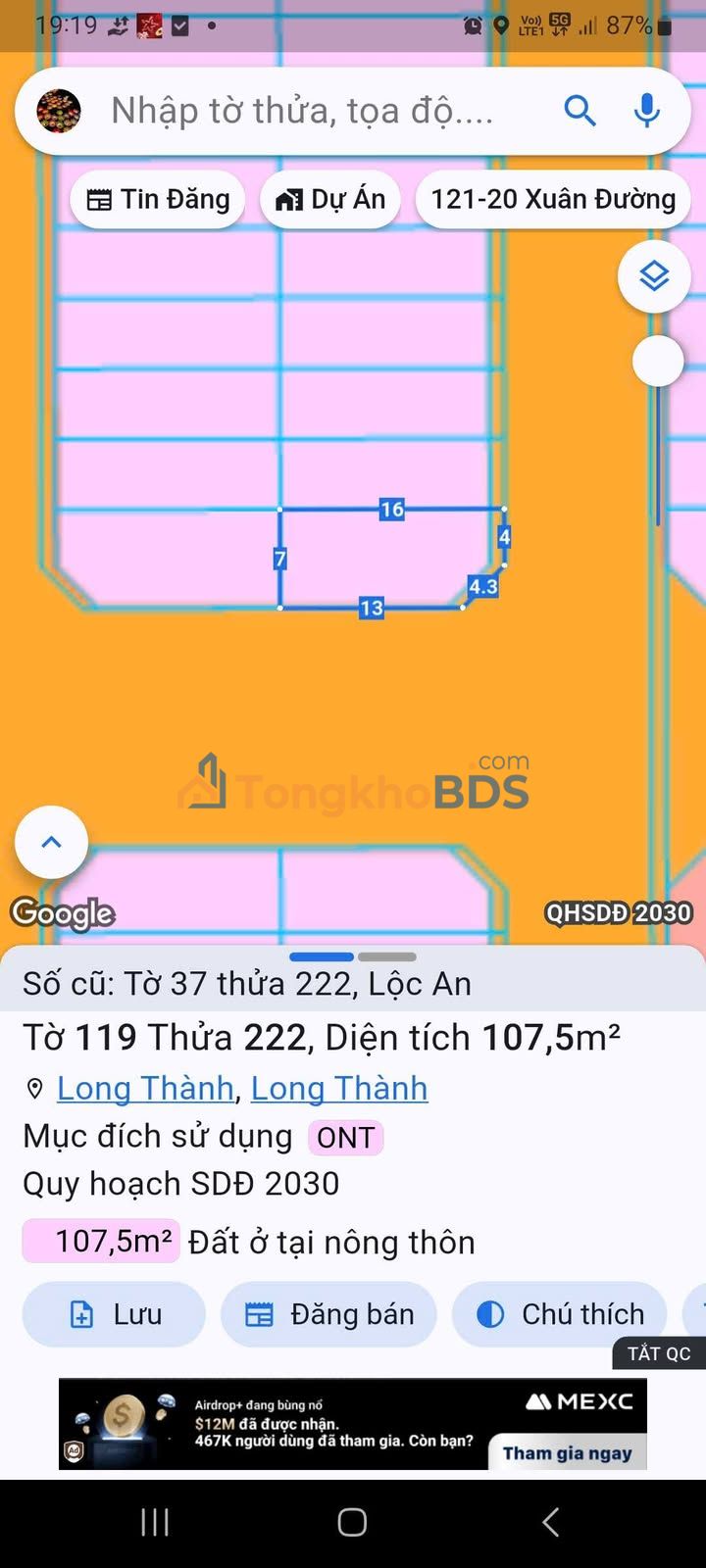 Đất Tái Định Cư Lộc An - Long Thành | 112m² | Lô Góc Đối Diện Công Viên