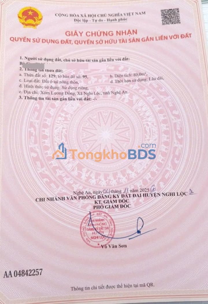 Đất nền Nghi Vạn 80m² 1 tỷ - Sổ đỏ chính chủ