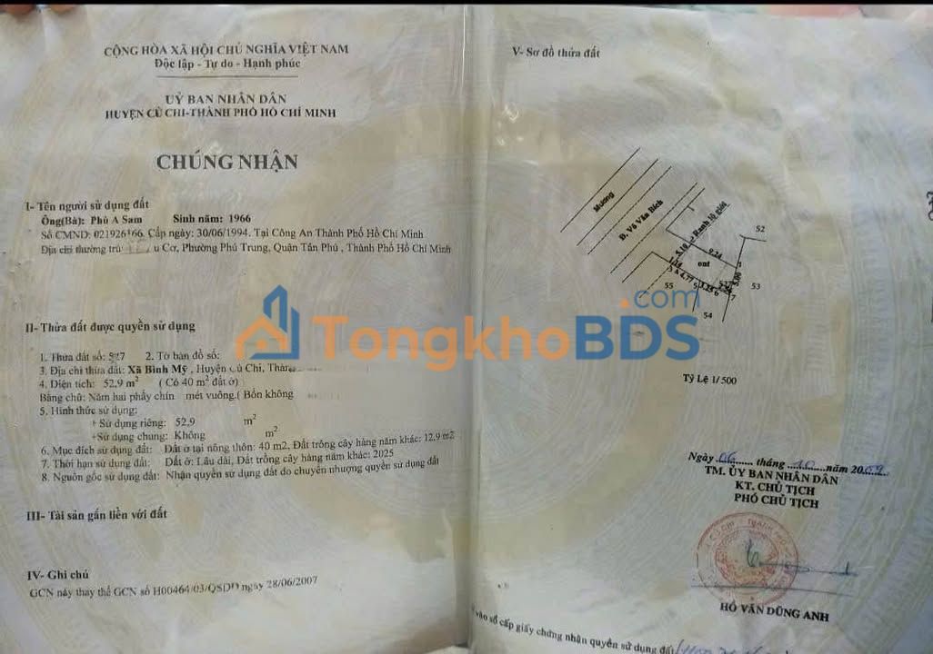 Đất Mặt Tiền Võ Văn Bích Củ Chi 53m² - Giá 2.7 Tỷ, Hoàn Công