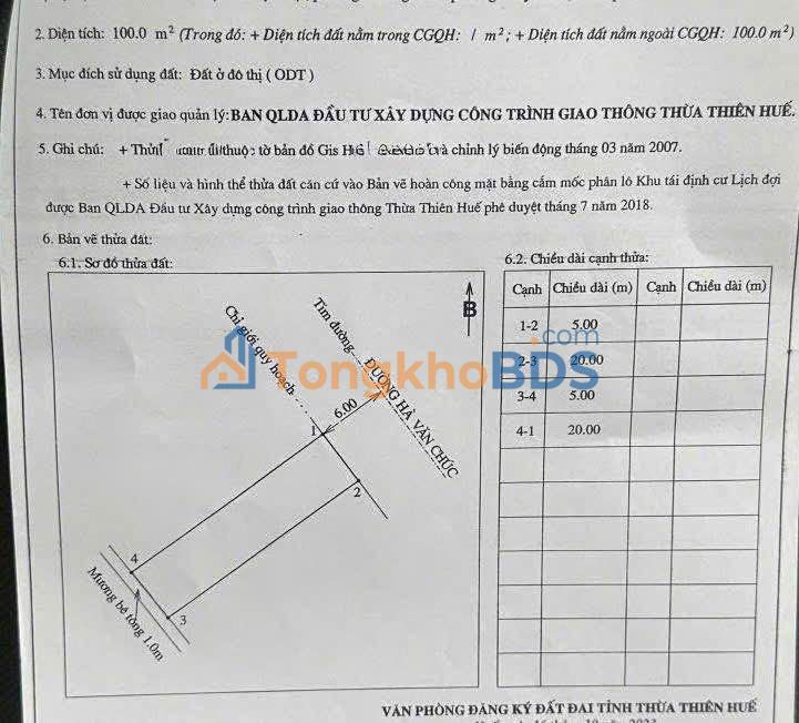 Đất nền mặt tiền Hà Văn Chúc, Huế - 100m² view kênh, giá 3.5 tỷ