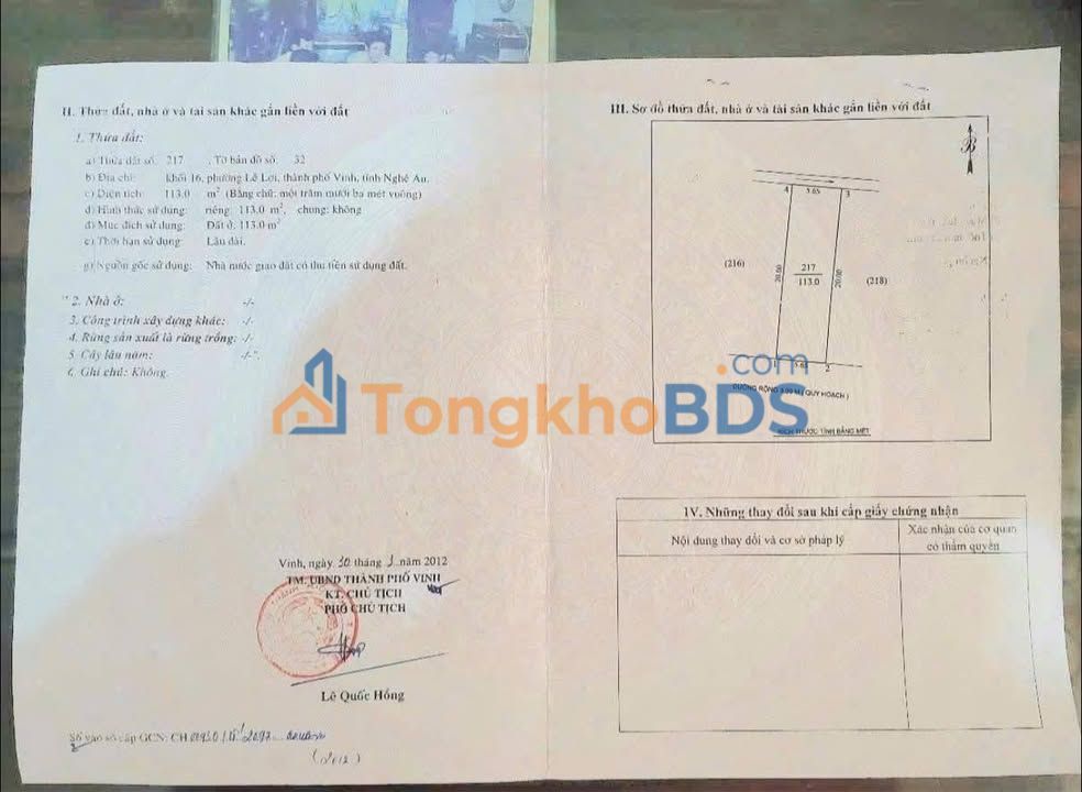 Đất nền Lê Lợi Vinh 113m² giá 6 tỷ - Sổ đỏ chính chủ